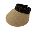 Stro zonneklep voor dames met luipaardprint hoofdband voor strand en buitenactiviteit - Khaki