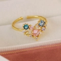 Macro shot of gold heart ring with multicolor zircon stones in a velvet box - Multi-color Zircon Big Heart Style(25105A)