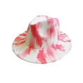 Modieuze wollen fedora hoed met roze tie-dye print en brede rand voor herfst en winter stijl - Eén maat / Roze
