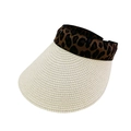 Wide brim sun visor hat with straw woven texture and trendy leopard print headband - Beige