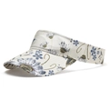 Beige floral satin visor hat with lilac flower patterns for women outdoor sun protection - One Size / Off White