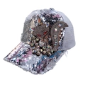 Cappellino da baseball argento con paillettes da donna con volpe di strass e rete - Bianco/Argento