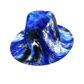 Blue tie-dye fedora hat with fashion typography and wide brim for men and women - One Size / Royal Blue