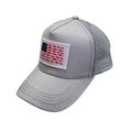 Grey trucker hat with American flag fishing theme embroidery and breathable mesh back - Gray