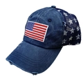 Donkerblauwe verweerde denim truckercap met Amerikaanse vlag borduursel en sterren - Eén maat / Marineblauw