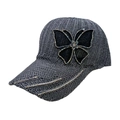 Gray knitted baseball cap with rhinestone butterfly and stylish decorative brim details - One Size / Gray
