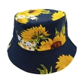 Détails du chapeau de soleil en coton avec imprimé tournesol et bord surpiqué - Taille unique / Bleu marine