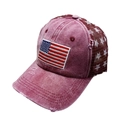 Vintage bordeauxrode gewassen baseballpet met Amerikaanse vlag en mesh met sterren - Eén maat / Bordeauxrood