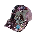 Damen Baseballkappe mit Pailletten, Eichhörnchen-Strass und rosa Netzeinsatz - Einheitsgröße / Rosa
