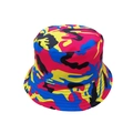 Detailed view of colorful camo sun hat with reinforced multi-row stitching on brim - One Size / Navy Blue and Red