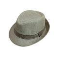 Classic khaki straw fedora hat for kids with striped band for summer beach outings - One Size / Khaki