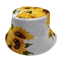 Chapeau bob réversible en coton pour femmes et hommes avec imprimé tournesols jaunes - Taille unique / Blanc