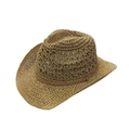 Atmungsaktiver Cowboy-Strohhut für Herren in Naturbraun mit geflochtener brauner Kordel - Einheitsgröße / Khaki