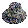Handcrafted fedora hat with rainbow rhinestones for stage performance and parties - Rainbow