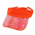 Detail van helder oranje zonneklep met fonkelende roze strasstenen en een klittenbandsluiting - Eén maat / Oranje