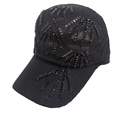 Dettaglio cappellino da baseball in mesh nero con motivi artistici di strass brillanti - Taglia unica / Nero