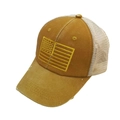 Gorra trucker vintage amarillo mostaza con bordado de bandera USA y visera gastada - Amarillo