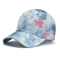 Detail view of tie-dye baseball cap featuring blue and pink wash with curved brim - 55-58cm / Denim Blue