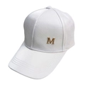 Berretto da baseball in raso bianco da donna con emblema M in oro e strass - Taglia unica / Bianco
