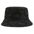 Cappello da pescatore nero in tela con stampa dinosauri e testo ROARR antisole - Circonferenza Testa 55-58cm / Nero