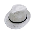 Dettaglio cappello fedora bianco a maglia traforata con nastro in pelle intrecciata - Taglia unica / Bianco