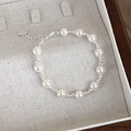 Vintage silver pearl beaded bracelet with heart charm detail in a luxury jewelry box - B Pearl Beaded