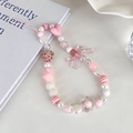 Colgante de cuentas rosa y blanco para móvil con tulipán y dijes de fresa y corazón - Estilo de Fresa y Lazo Rosa Blanco (22932)
