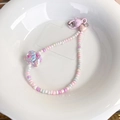 Cordon de téléphone en perles tulipes macaron avec fermoir cœur rose et cube numéro 3 - 23666