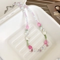 Collana di perline di cristallo rosa con tulipano e ciondolo a cuore in ceramica - Stile Tulipano Rosa