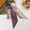 Detail of a vintage Chinese style silk hair ribbon scarf with oriental pavilion patterns - Pavilions and Towers (H)