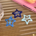 Detailed view of matte blue star-shaped metal hair clips on a glass tray decor - Blue Style (23595C)