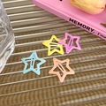 Close-up of four colorful hollow star-shaped metal hair clips in macaron tones - Yellow Pink Blue And Orange Style (23595F)