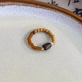 Close-up of handmade beaded ring with stone and wood beads in retro ethnic style - Black Oval Coffee Beads (23973A)
