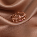 Detail of rose gold double layer crown ring with pink heart stone on brown silk - Rose Gold Crown Style (23938)