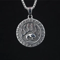 Nordic Viking bear paw pendant necklace with runic circle in vintage steel - Pendant + Matching Chain