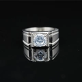 Men's polished titanium steel ring with round moissanite in a square setting - US 7 / Silver
