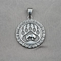 Viking bear paw pendant necklace with elder futhark runes in silver finish - Pendant Only (No Chain)