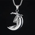 Collana retrò in acciaio al titanio con ciondolo a forma di drago e mezzaluna e catena - Ciondolo + Catena Coordinata