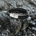 Bracciale multistrato in pelle intrecciata nera con chiusura magnetica in acciaio inox - Color Acciaio