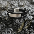 Bracciale multistrato in pelle nera da uomo con chiusura magnetica in acciaio inossidabile - Color Acciaio