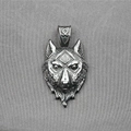 Retro stainless steel wolf head pendant necklace with Nordic runes on grey background - Pendant Only (No Chain)