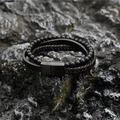 Bracelet triple rang en cuir tressé avec perles de lave et fermoir magnétique noir - Marron
