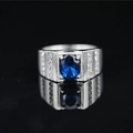 Titanium steel ring for men with a large oval blue gemstone and side diamond accents - US 7 / Blue Gem Style
