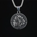 Vintage Viking three wolf pendant necklace with Celtic knot runes on a box chain - Pendant With Chain As Shown