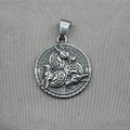 Vintage Viking pendant with three wolf heads and Nordic runes in distressed silver metal - Pendant Only (No Chain)