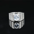 Luxurious titanium steel ring with large oval gemstone and side pave diamonds for men - US 7 / White Gemstone Style
