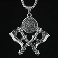 Viking double axe pendant necklace with Valknut and Runes symbols in stainless steel - Pendant + Matching Chain