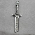 Gothic sword pendant with lion head and viking runes in vintage stainless steel finish - Pendant Only (No Chain)