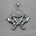 Nordic Viking double axe necklace with Valknut symbol and Runic engravings - Pendant Only (No Chain)