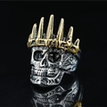 Retro gothic skull ring with golden crown, stainless steel hip hop jewelry for men - US 7 / Two-tone Ring